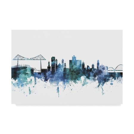 Trademark Fine Art Michael Tompsett 'Middlesbrough England Blue Teal Skyline' Canvas Art, 30x47 MT01623-C3047GG